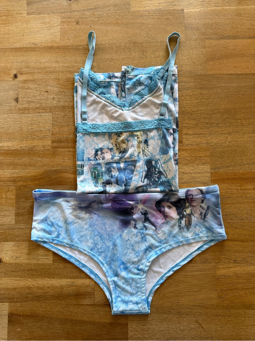 Y2K Star Wars Blue Lace Trim Cami and Hipster Pajama Set Retro Characters